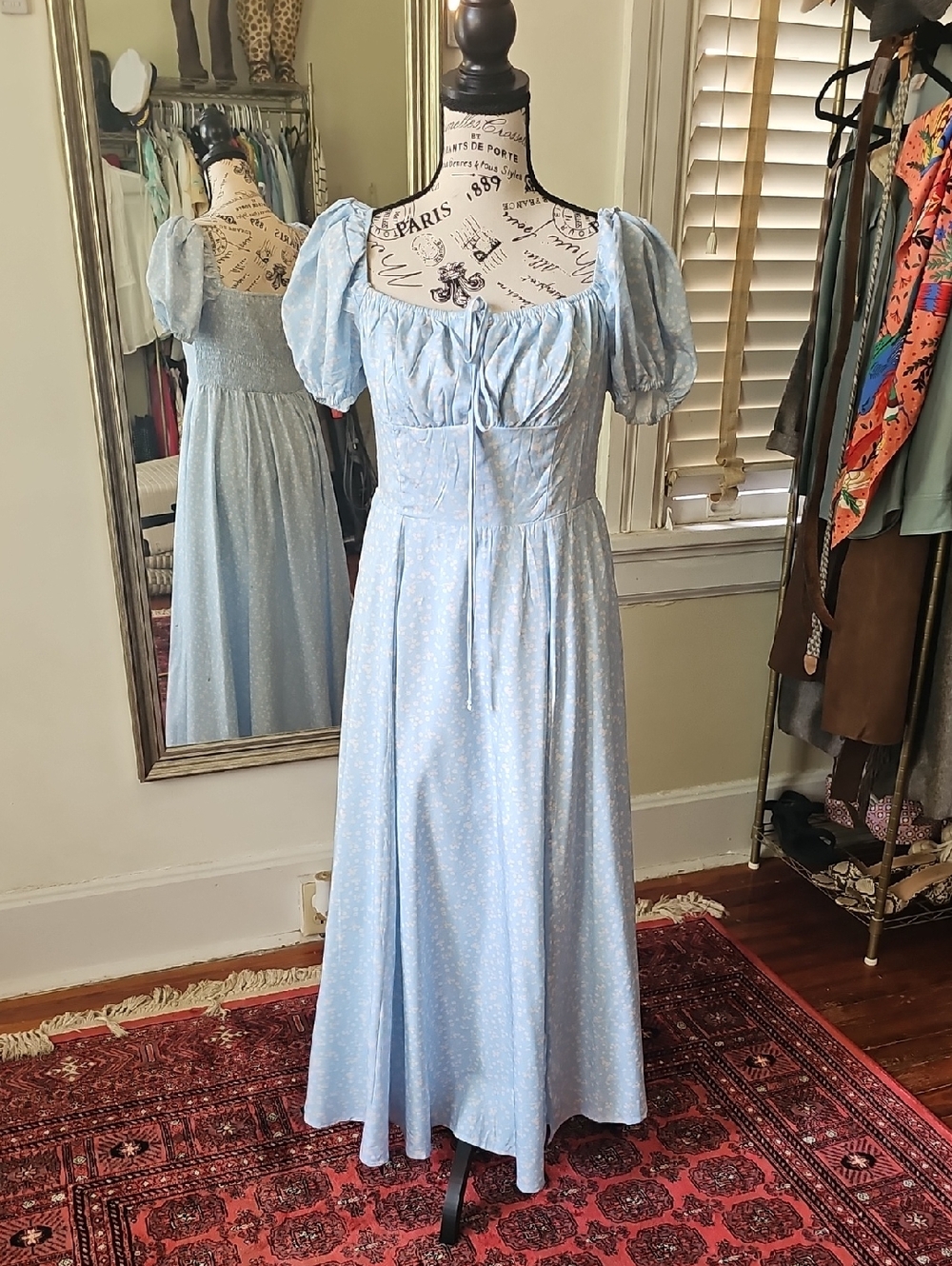 Amazon Light Blue Maxi Dress with Puff Sleeves